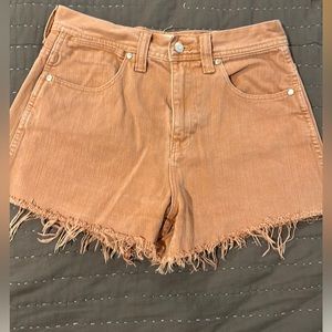 Madewell Denim Cut-Offs Brown with heart appliqué in the back. Women’s size 25